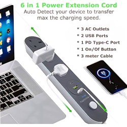 توصيلة كهرباء 3 متر 3 منافذ كهرباء 2 منافذ يو اس بي ومنفذ بي دي