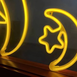 اضاءة مصباح نيون ليد هلال ونجمة اصفر 3D ضوء قوي 45 سم اضاءة مصباح نيون ليد هلال ونجمة اصفر 3D ضوء قوي 45 سم