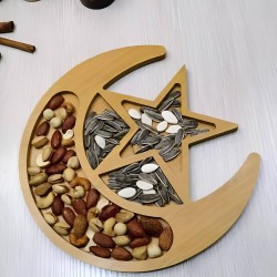 صحن تقديم خشب هلال ونجمة رمضان كريم 25 سم صحن تقديم خشب هلال ونجمة رمضان كريم 25 سم