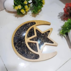 صحن تقديم خشب هلال ونجمة رمضان كريم 30 سم صحن تقديم خشب هلال ونجمة رمضان كريم 30 سم