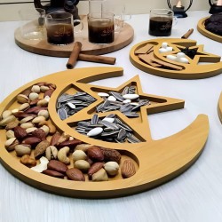 صحن تقديم خشب هلال ونجمة رمضان كريم 30 سم صحن تقديم خشب هلال ونجمة رمضان كريم 30 سم