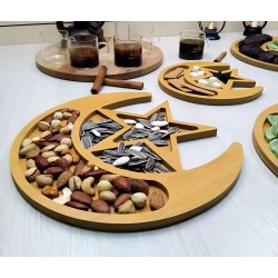 صحن تقديم خشب هلال ونجمة رمضان كريم 30 سم صحن تقديم خشب هلال ونجمة رمضان كريم 30 سم