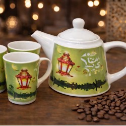 طقم ابريق مع 4 فناجين سيراميك