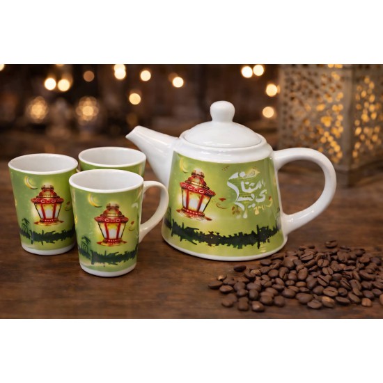 طقم ابريق مع 4 فناجين سيراميك