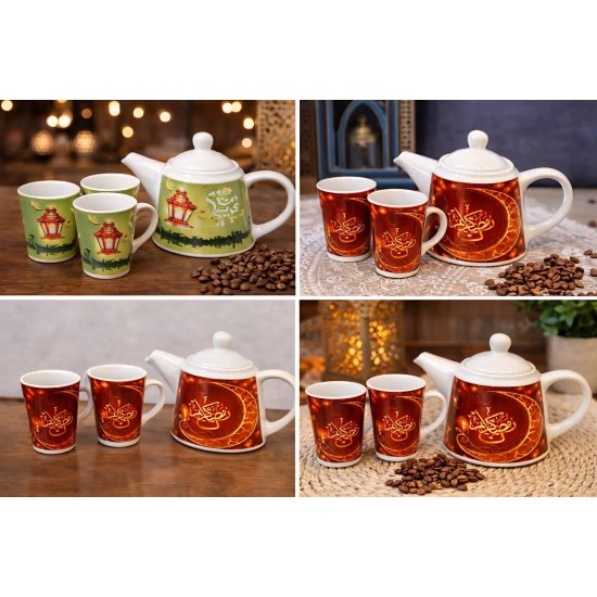 طقم ابريق مع 4 فناجين سيراميك