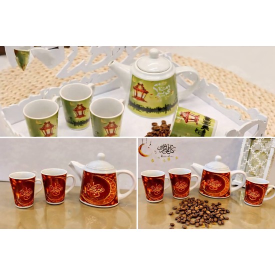 طقم ابريق مع 4 فناجين سيراميك