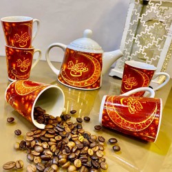 طقم ابريق مع 4 فناجين سيراميك