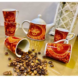 طقم ابريق مع 4 فناجين سيراميك