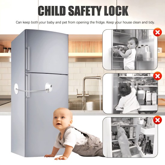 قفل امان بمفتاح لغلق الثلاجة والخزائن والدواليب والادراج