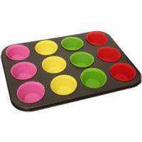 صحن كب كيك 12 خانة مع قوالب سليكون