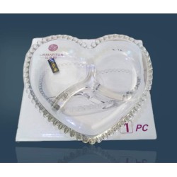 صحن زجاج حلويات كبير مقسم شكل قلب