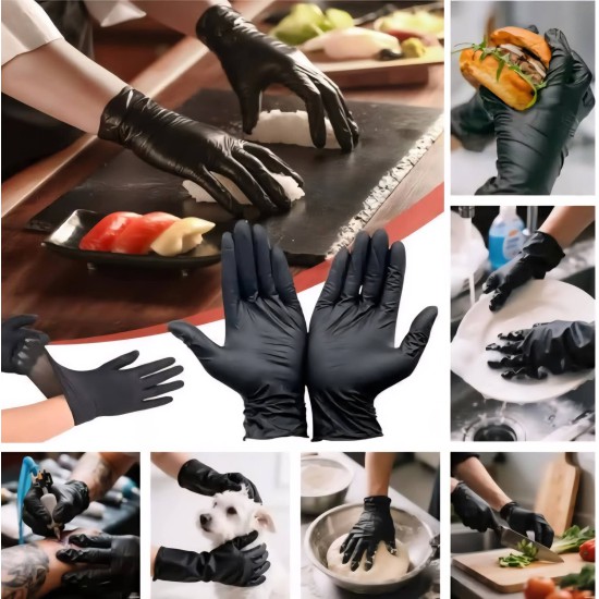قفازات اسود للطبخ طبي 100 قطعة