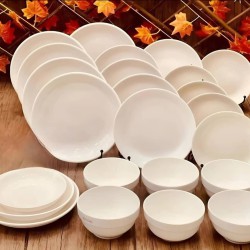 طقم سفرة سيراميك ابيض صافي 24 قطعة