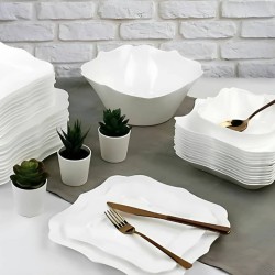 طقم سفرة بورسلان ابيض مربع فاخر  24 قطعة