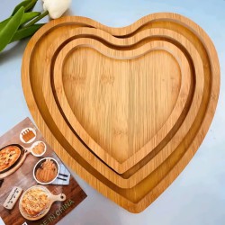 طقم صحون تقديم خشب بامبو 3 قطع شكل قلب
