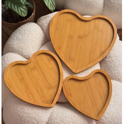 طقم صحون تقديم خشب بامبو 3 قطع شكل قلب