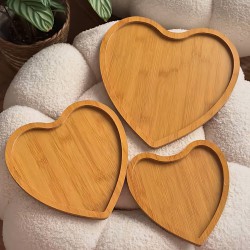 طقم صحون تقديم خشب بامبو 3 قطع شكل قلب