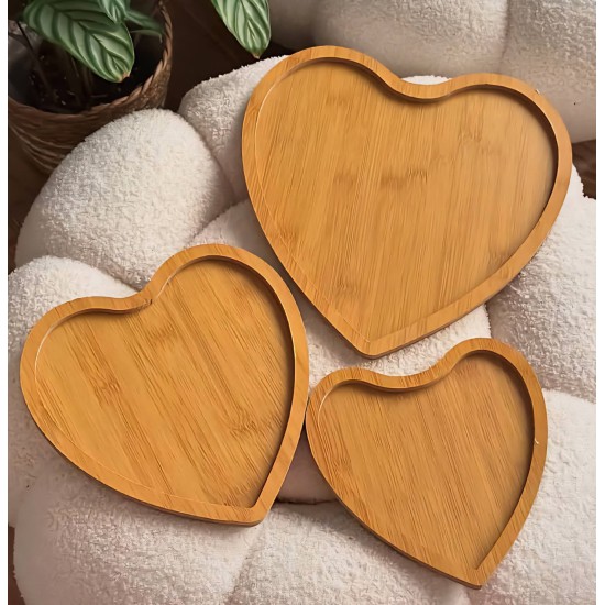 طقم صحون تقديم خشب بامبو 3 قطع شكل قلب