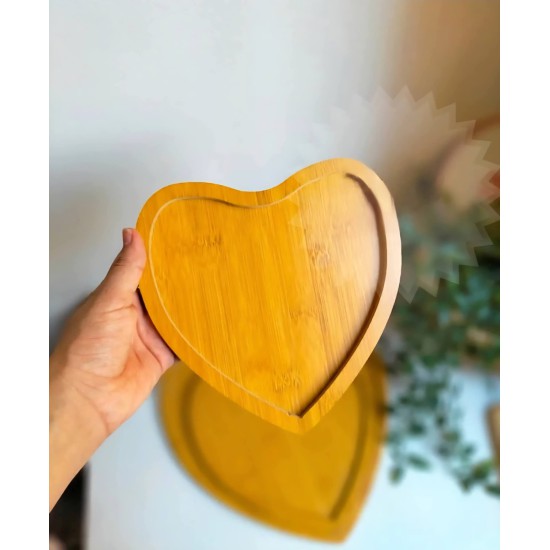 طقم صحون تقديم خشب بامبو 3 قطع شكل قلب