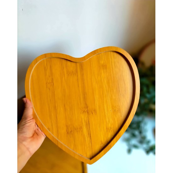 طقم صحون تقديم خشب بامبو 3 قطع شكل قلب