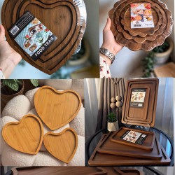 طقم صحون تقديم خشب 3 قطع بعدة اشكال