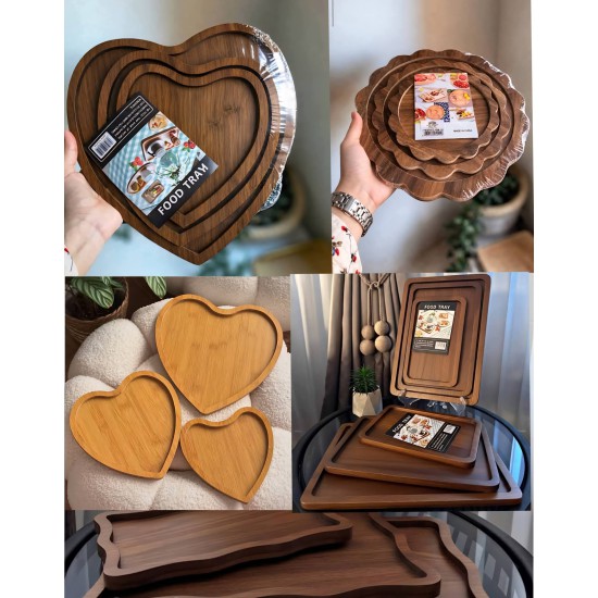 طقم صحون تقديم خشب 3 قطع بعدة اشكال