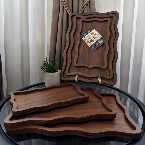 طقم صحون تقديم خشب 3 قطع بعدة اشكال