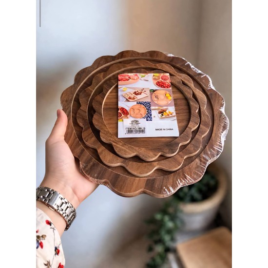 طقم صحون تقديم خشب 3 قطع بعدة اشكال