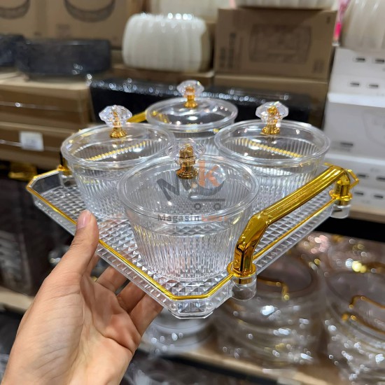 شيال حلويات بغطاء وصحن 4 قطع 