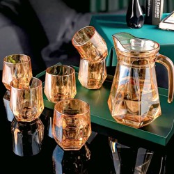 ترمس زجاجي ذهبي سعة 900 مل + 6 اكواب 250 مل