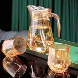 ترمس زجاجي ذهبي سعة 900 مل + 6 اكواب 250 مل