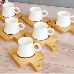 طقم فناجين سياحي مع سياسر خشبي شكل مضرب التنس 12 قطعة