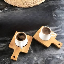 طقم فناجين سياحي مع سياسر خشبي شكل مضرب التنس 12 قطعة