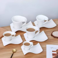 طقم فناجين قهوة ابيض على شكل موجة إبداعية 12 قطعة