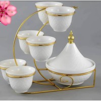 طقم فناجين سيراميك راقي مع تمارة