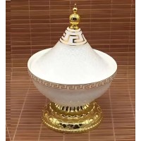 تمرية تقديم سيراميك مع الغطاء غريق مع الجلاس ذهبي