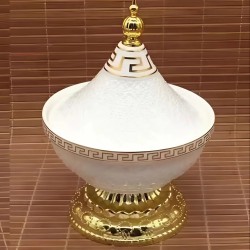 تمرية تقديم سيراميك مع الغطاء غريق مع الجلاس ذهبي