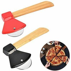 قطاعة بيتزا وعجين عجلة يد خشب شكل فأس قطاعة بيتزا وعجين عجلة يد خشب شكل فأس